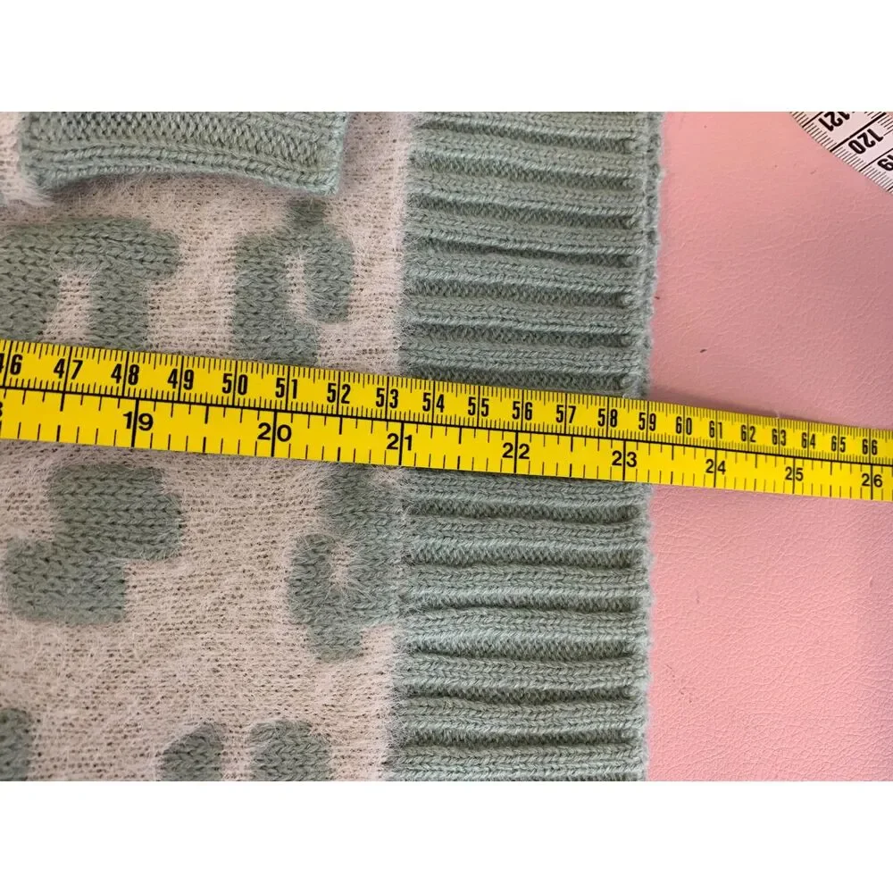 Womens Splendid Sage Leopard Crew Neck Sweater‎ Soft Relaxed Size Large